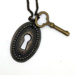 Handmade Brass Keyhole Necklace with Skeleton Key